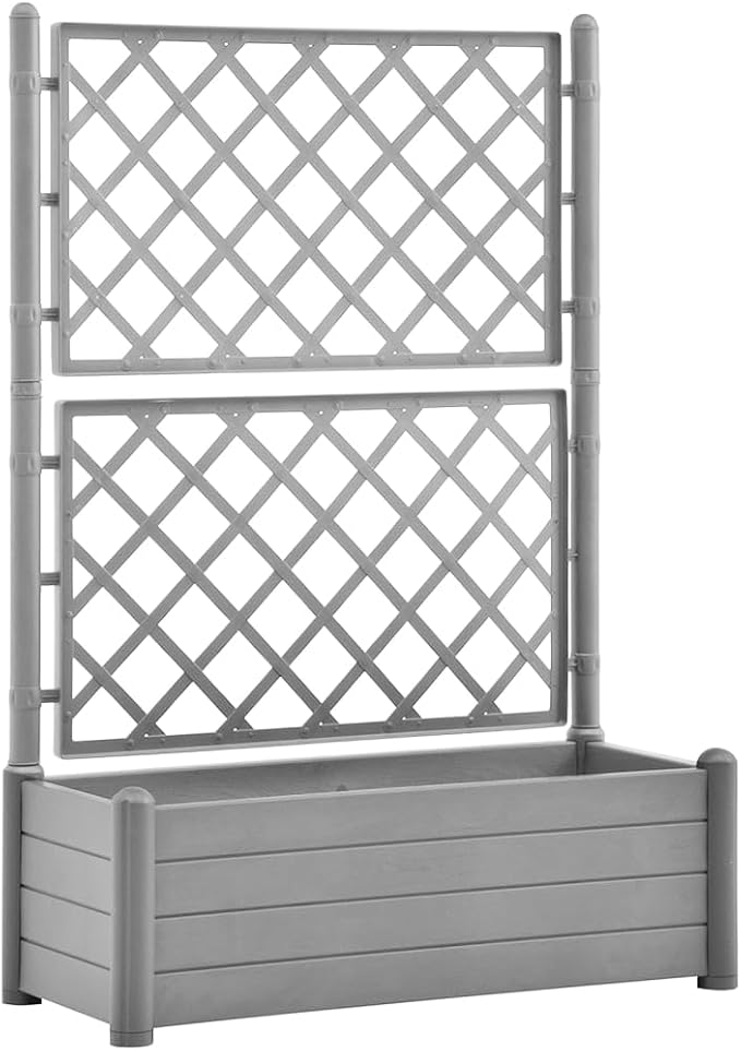 Garden Planter with Trellis Outdoor Planter Box with Trellis Raised Garden Bed with Trellis for Climbing Plants Vegetable 39.4x16.9x55.9 PP Stone Gray-525