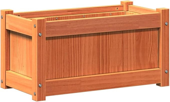 Wax Brown Solid Pine Wood Garden Planter Set of 2 Rectangular Raised Garden Bed for Outdoor Plants 23.6 x 23.6 x 12.2 Inch