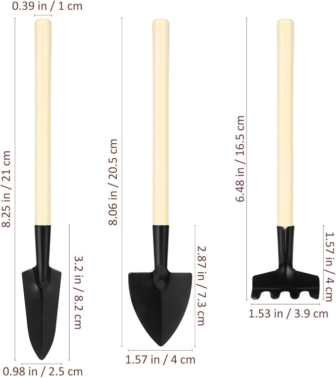 Yardwe 24pcs Mini Gardening Tools Set - Miniature Rake Trowel and Shovel with Smooth Wood Handle for Planting Transplanting and Bonsai Care