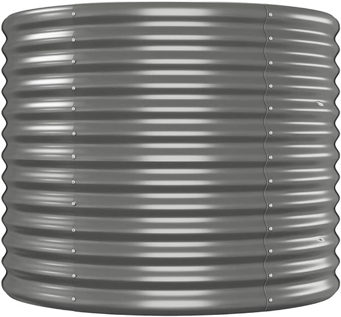 Oval Gray Steel Raised Garden Bed 201.6x201.6x26.8 in Outdoor Planter Box for Patio Balcony Yard for Vegetables &amp Flowers