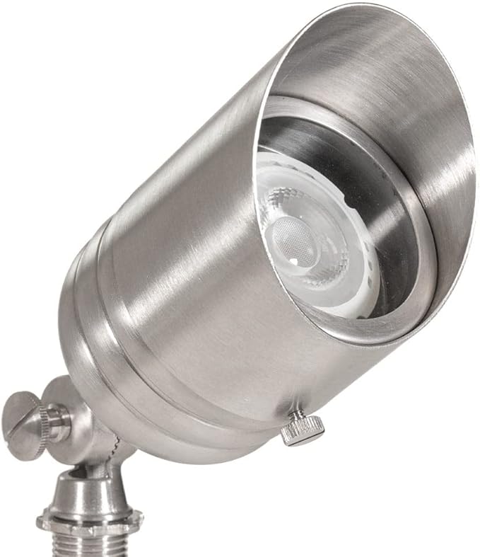 VOLT Fat Boy 12V Stainless Steel Outdoor Spotlight with 5W 2700K Warm White 400 Lumen MR16 LED Bulb for Low Voltage Landscape Lighting of Yard Lawn Garden Patio Trees &amp House