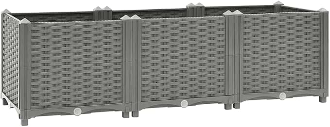 Light Grey Polypropylene Raised Garden Bed 47.2x47.2x15.0 inch Planter for Outdoor Plants Durable Basketweave Textured Finish Easy Assembly for Patio Deck Balcony