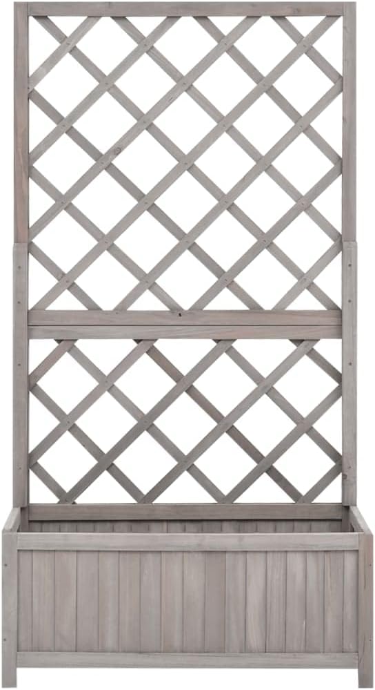 Decorative Garden Raised Bed Vegetable Planting pots Garden Trellis Planter Gray 27.6x11.8x53.1 Solid Firwood for Growing Outdoor Plants Vegetables