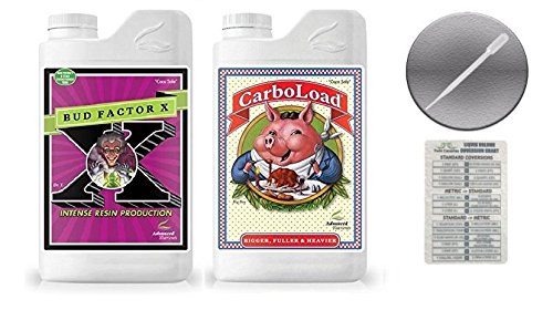 Advanced Nutrients Bud Factor X and Carboload Bundle with Conversion Chart and 3ml Pipette-4 Liter