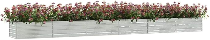 Garden Raised Bed Silver Galvanized Steel Extra Large Outdoor Planter for Vegetables Herbs Flowers 236.2x31.5x17.7 Inch Rectangular Garden Beds