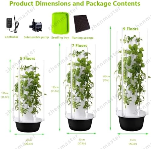 Indoor Vertical Hydroponic Garden Tower with LED Grow Light &amp Water Pump Self-Watering Smart Planter for Home Balcony Rooftop - 5/7/9 Tier 28 Holes Vegetable Growing System