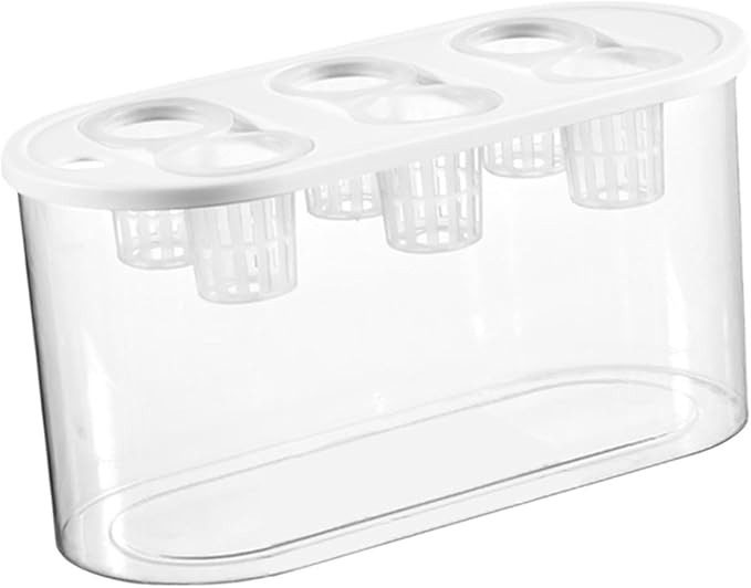 Hydroponics Grower Box Desktop Micro Landscape Tank with 6 Holes Indoor Tabletop Mini Aquarium for Vegetables Plants and Fish- White