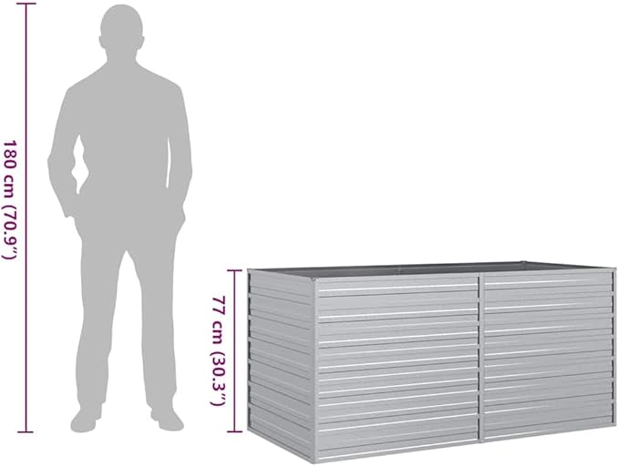 Garden Raised Bed Silver Galvanized Steel 63x31.5x30.3 inch Rectangular Planter for Outdoor Plants Durable Metal for Vegetables and Herbs