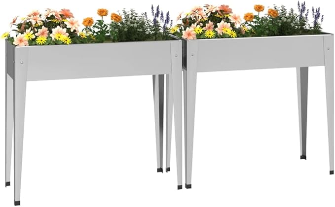 Galvanized Steel Planter Box Metal Outdoor Raised Garden Beds - Large Tall Gardening Planter Set - Vegetable Plant Flower Growing Pots 2 pcs