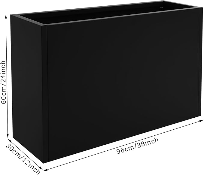 Metal Planter Box Outdoor Raised Garden Bed Steel Planter Box with Detachable Insert Shelf Metal Garden Box with Drainage Hole for Patio Deck Backyard Garden (Black)