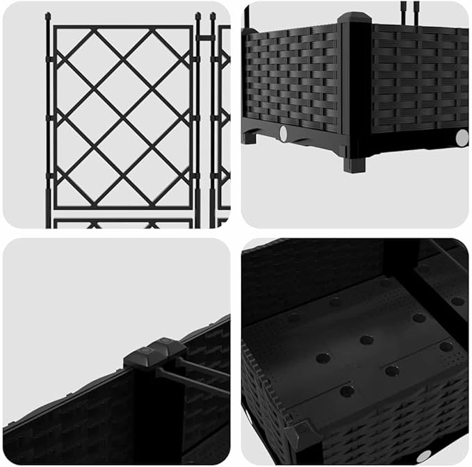 Garden Planter with Trellis 2 Pcs Black 80x40x125.5 cm PP UV Resistant Raised Garden Bed for Outdoor Plants Patio Deck