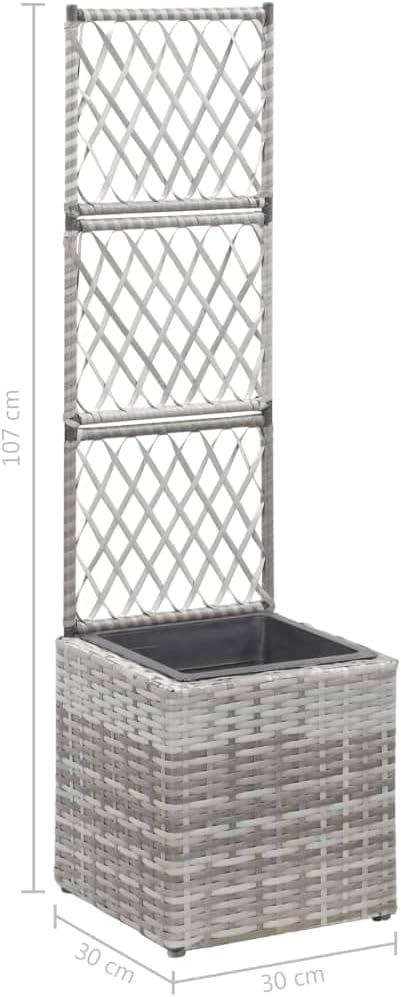 YAFF Trellis Raised Bed with 1 Pot 11.8x11.8x42.1 Poly Rattan Gray (7.04lbs)
