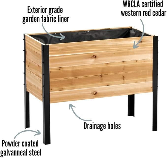 EARTH ELEVATED 100% Canadian Cedar Wood Elevated Garden Bed for Gardening - Planter Pot to Grow Herbs Flowers and Vegetables at Home Indoor and Outdoor Patio Balcony Deck - 18” x 36” x 30”