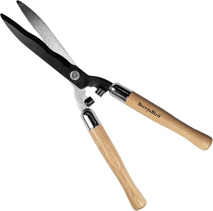 Berry&ampBird Garden Hedge Shears19.88''Heavy Duty Pruning Shear for Trimming Borders and Bushes Manual Hedge Clippers with Wooden Handles &amp Carbon Steel Sharp Blades Gardening Scissors