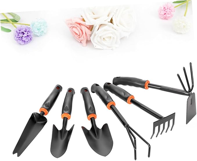 6pcs Iron Garden Tool Set Shovel Rake Hoeing Rake Plastic Handle for Weeding Planting Skid Design