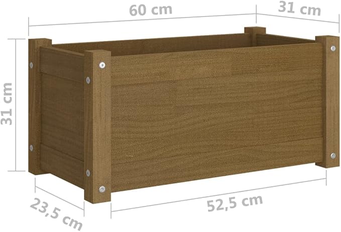 Garden Planters 2 pcs Honey Brown 23.6x12.2x12.2 Solid Wood Pine Raised Garden Bed Outdoor Flower Boxes Planter Boxes for Garden Raised Beds and Vegetables