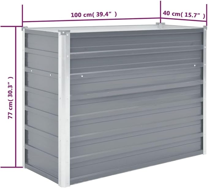 Garden Raised Bed Outdoor planters Garden Bed Planter Boxes Outdoor Suitable for Backyard Patios Flowers Restaurants Galvanized Steel 39.4x15.7x31.3 Gray