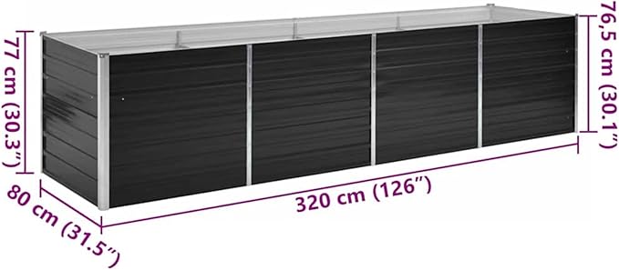 Raised Bed Planter Large Rectangular Galvanized Steel Garden Bed 126 x 31.5 x 30.3 Inches for Outdoor Balcony and Terrace Gardening