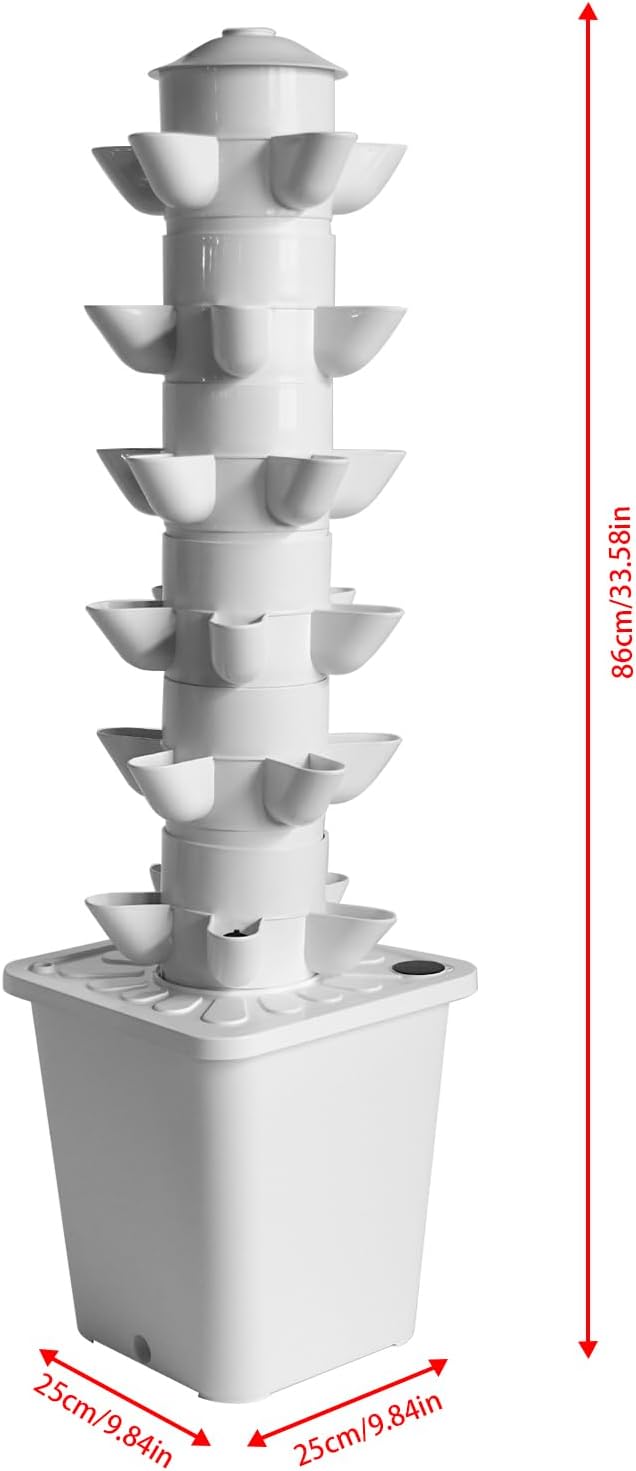30 Plant Hydroponic Growing System Kit - Indoor Outdoor Smart Garden Tower with Silent Water Pump Soilless Vertical Design for Vegetables Herbs &amp Fruits Space Saving White