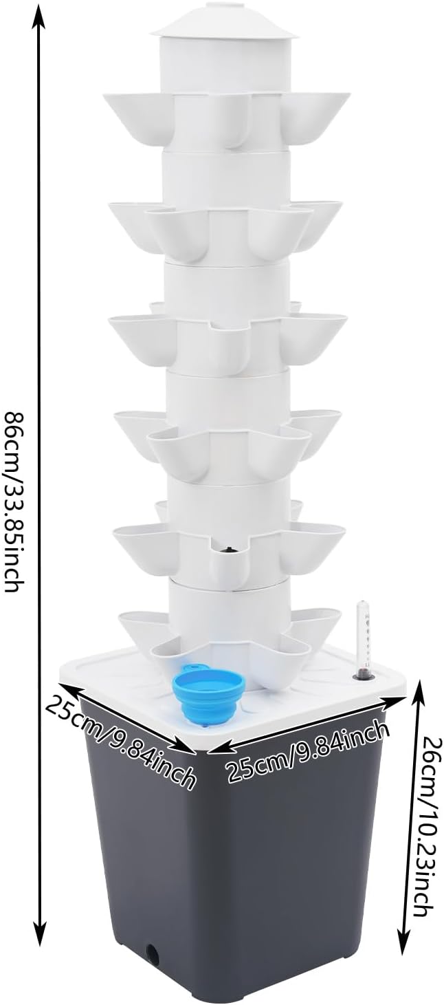 30 Pots Hydroponics Tower System Hydroponic Tower Garden Vertical Planter Pump Tower with Water Level Gauge Water Tank Hydroponic Growing System Kit for Hydroponic Gardening Lovers White