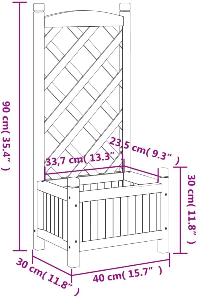 Planter with Trellis Brown Solid Wood Fir Raised Garden Bed Elevated Outdoor Planter Box for Climbing Plants Garden Patio Vegetable and Flower Beds