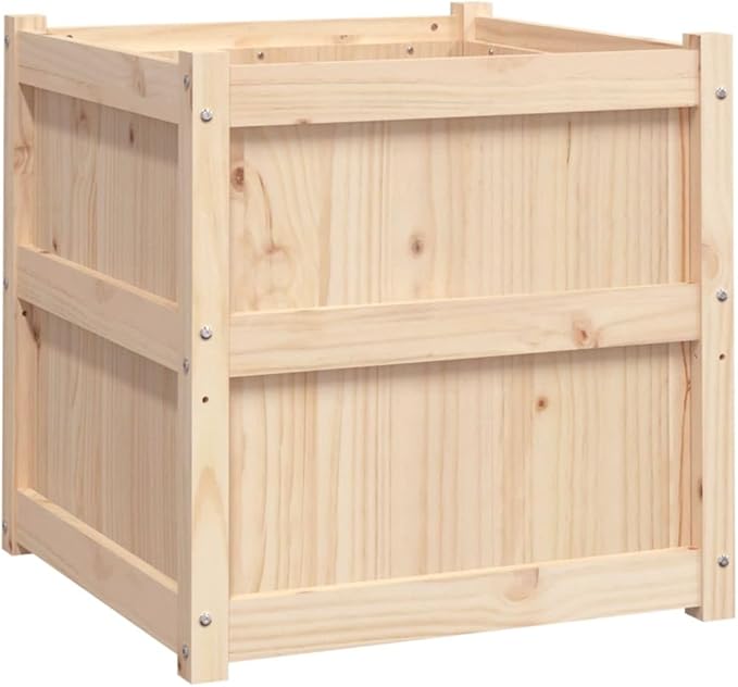 Natural Solid Pine Wood Garden Planter 23.6 Inch Square Outdoor Raised Garden Bed Rustic Finish Plant Container for Patio Balcony Deck Durable Wooden Planter Box
