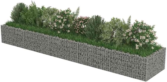 Galvanized Steel Gabion Raised Bed 177.2x35.4x19.7 SilverHeavy-Duty Outdoor Planter for Vegetables FlowersEasy Assembly