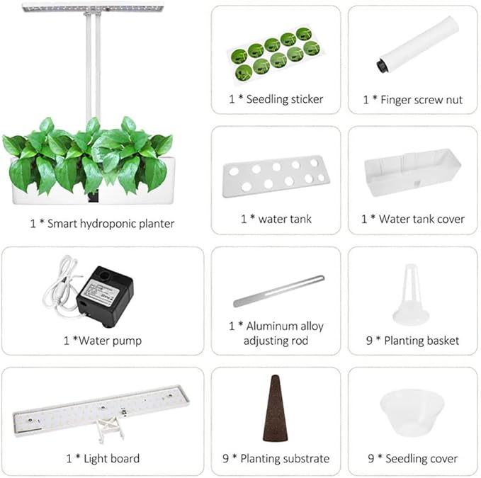 GeRRiT Hydroponics Growing System 9 Pods Indoor Herb Garden Kit with 15W LED Grow Light Automatic Timer Germination Kits Height Adjustable Smart Garden Planter for Home Kitchen Gardening