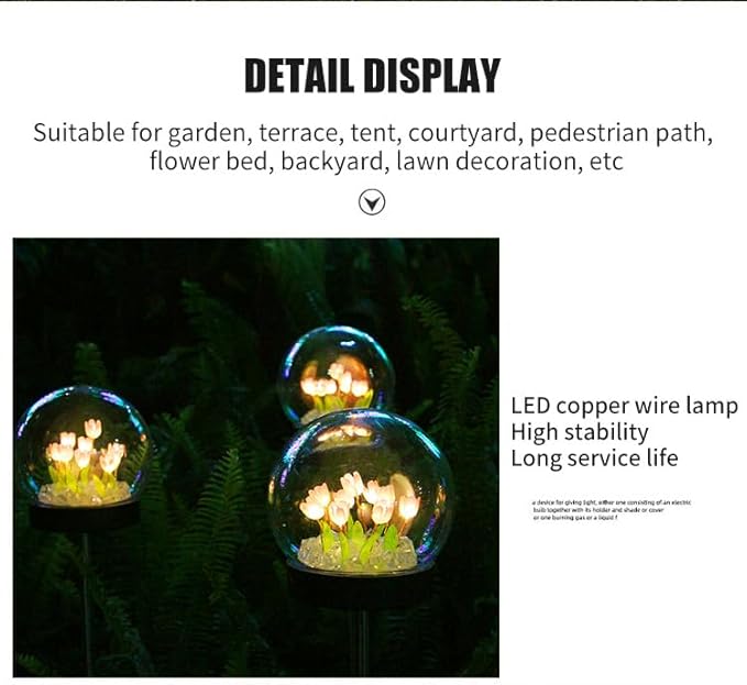 KINGCOO Solar Tulip Garden Light Outdoor Waterproof Garden Light Ambient Decorative Light Suitable for Courtyard Pool Garden (1 Pack)