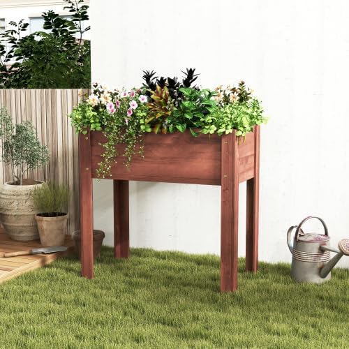48x24x30 inch Raised Garden Bed with Legs Elevated Wooden Planter Box for Outdoor Plants Flowers Fruits Vegetable Herb Growing. (31 * 16 * 30 Brown)