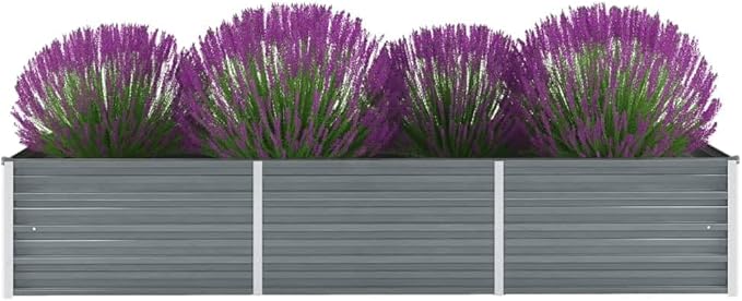 Raised Garden Bed 94.5x31.5x17.7 in Galvanized Steel Outdoor Planter Box Large Rectangular Elevated Flower Bed Modern Grey for Patio Backyard