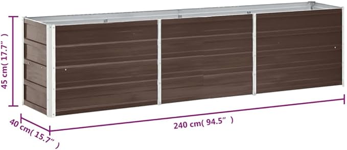 YAFF Garden Raised Bed Galvanized Steel 94.5x15.7x17.7 Brown