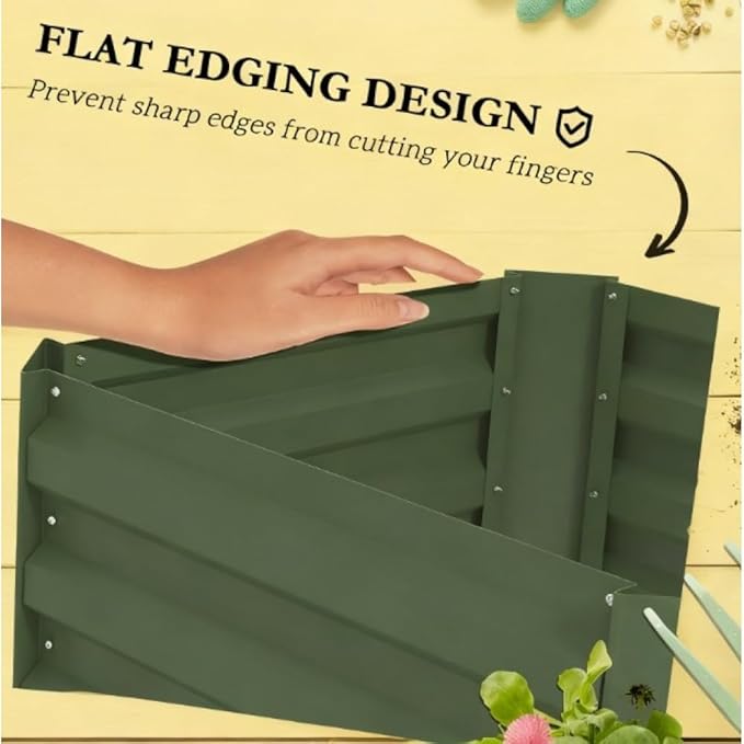 Heavy-Duty Galvanized Steel Raised Garden Bed with Built-in Trellis Support for Climbing Plants and Vegetables (Green + Steel)