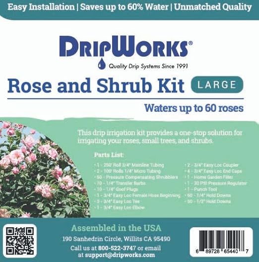 Dripworks Premium/Customized Rose &amp Shrub Irrigation Kit for Watering Roses &amp Shrubs - Waters Upto 60 Rose Plants | Agricultural Grade Components | Trusted Brand Since 1991