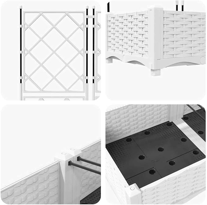 White PP Garden Planter with Trellis 3 Pcs Set 120 x 40 x 125.5 cm UV Resistant Raised Garden Bed for Outdoor Plants Gardening