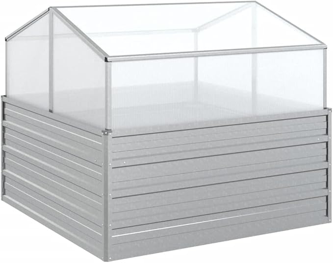 Outdoor Garden Raised Bed with Greenhouse Silver 39.4 x 39.4 x 33.5