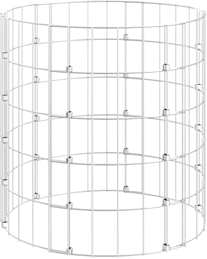 Outdoor Garden Round Gabion Basket Cage Planter Stand Patio Backyard Gabion Post Raised Bed Fencing Circular Gabion Pole Galvanized Steel Ø19.7x19.7
