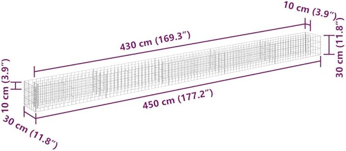 Galvanized Steel Gabion Raised Bed Gabion Planter Steel Fencing Wire Patio Flower Plant Bed Basket Stone Ideal for Garden and Patio 177.2x11.8x11.8-919