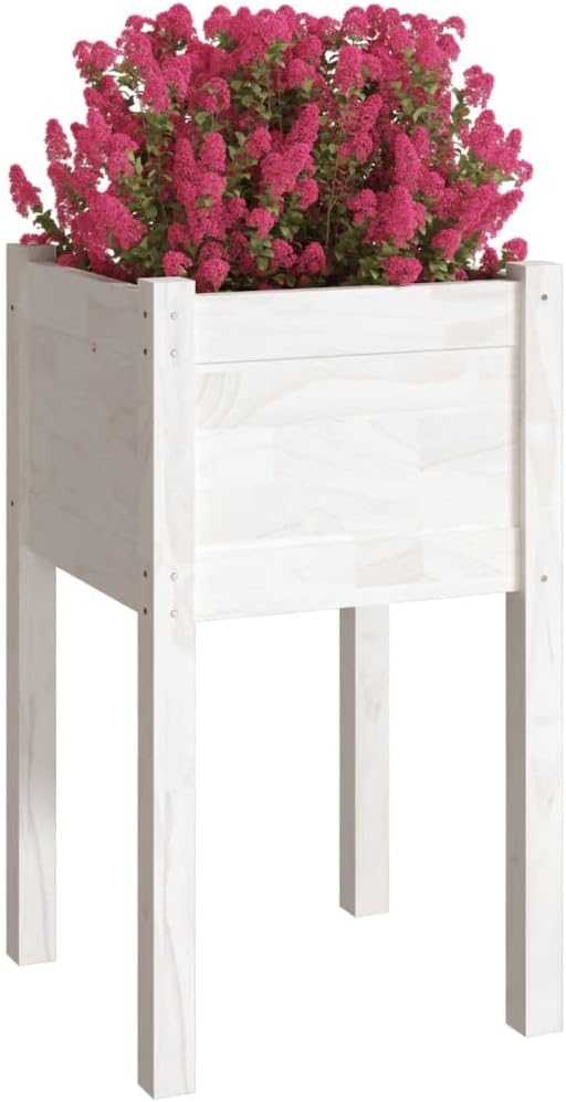 Garden PlanterGardening PlantersPatio Raised BedsBackyard Raised BedsRaised Flower BedsGarden DecorationPlanter Boxesfor DecksPatiosBalconiesWhite 15.7x15.7x27.6 Solid Wood Pine