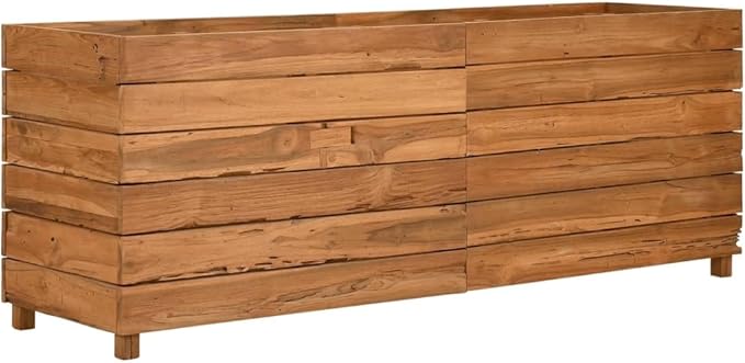 Wooden Raised Bed Planter Box for Flowers/Vegetables/Herbs in Backyard/Patio Outdoor 59.1x15.7x21.7 Recycled Teak Wood and Steel-1010