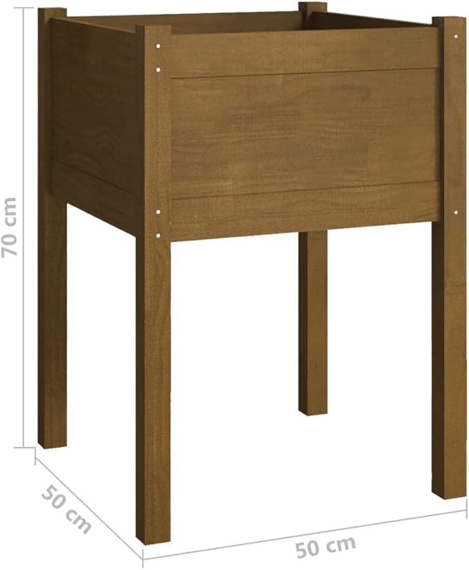 Solid Pinewood Planter Honey Brown 19.7x19.7x27.6 inch Square Outdoor Garden Bed Sturdy Raised Planter Box for Patio Balcony Terrace