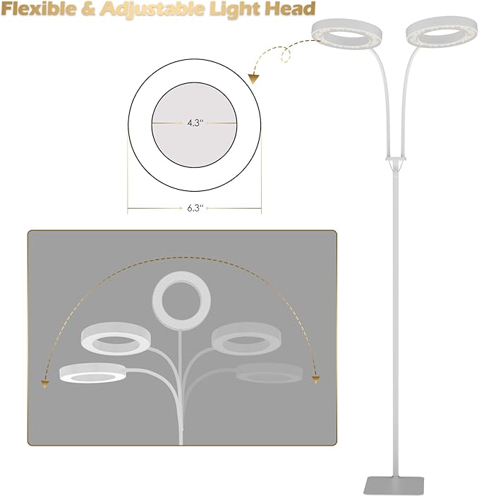 GLOWRIUM Grow Lights for Indoor Plants Full Spectrum LED Grow Light Floor Lamp with Stand Adjustable Height and Angle Black Plant Light with 3/9/12H Grow Light Timer (White 36W)