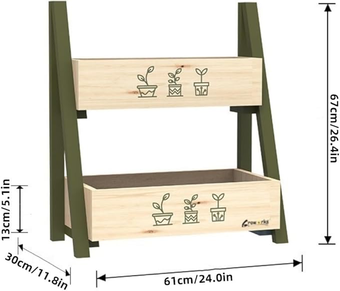 Solid Wood Raised Planter Box with Double Planter Floor-Standing Garden Bed for Outdoor Plants Modern Wooden Flower Rack for Balcony Courtyard Patio and Nursery Use(Green)