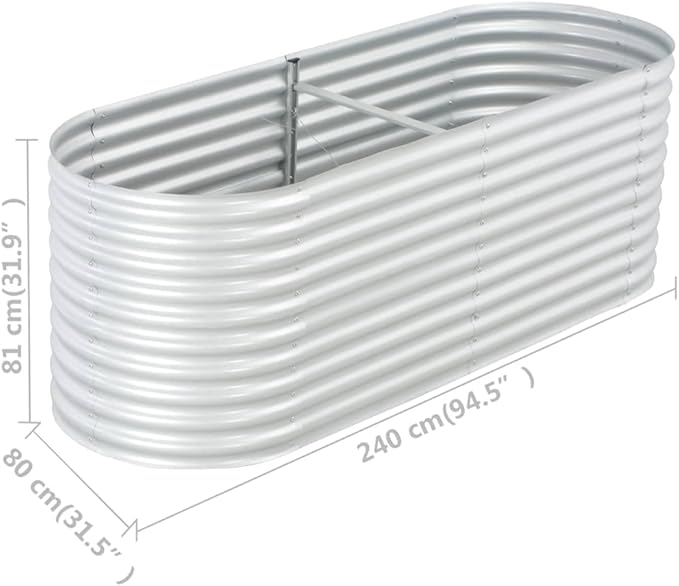 Garden Raised Bed PlanterGarden BedGalvanized Raised Garden BedPlanter Raised bedsGalvanized Planter94.5x31.5x31.9 Galvanized Steel Silver