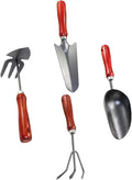 VICASKY 4pcs Gardening Tool Set with Mini Garden Spade Narrow Extended Shovel 3-prong Rake and Dual-use Pointed Hoe for Planting and Soil Scooping in Home Garden