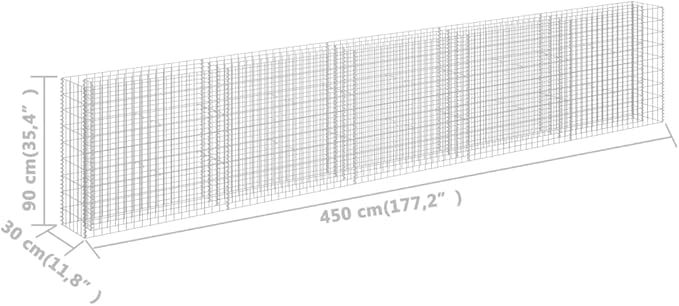 Gabion Planter Raised Bed Outdoor Garden Galvanized Steel Wire Mesh Grid Stone Wall Flower Raised Bed for Vegetables Flowers Plants 177.2x11.8x35.4