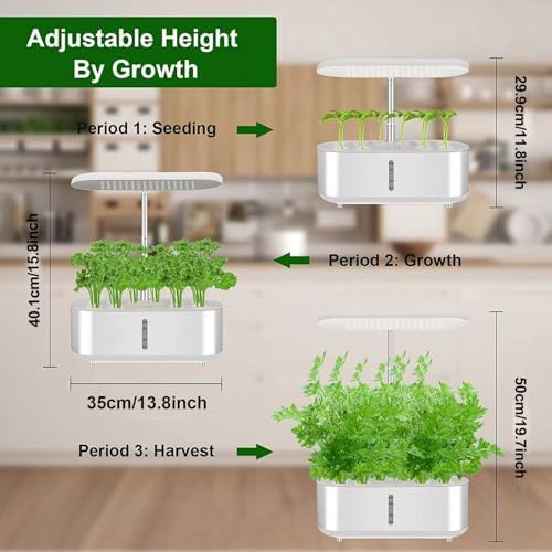 Hydroponic Plant Germination Kit with LED Grow Light Automatic Water Pump 10 Pods 3.6L Tank - Indoor Hydrophonic Planter Grower for Home Kitchen