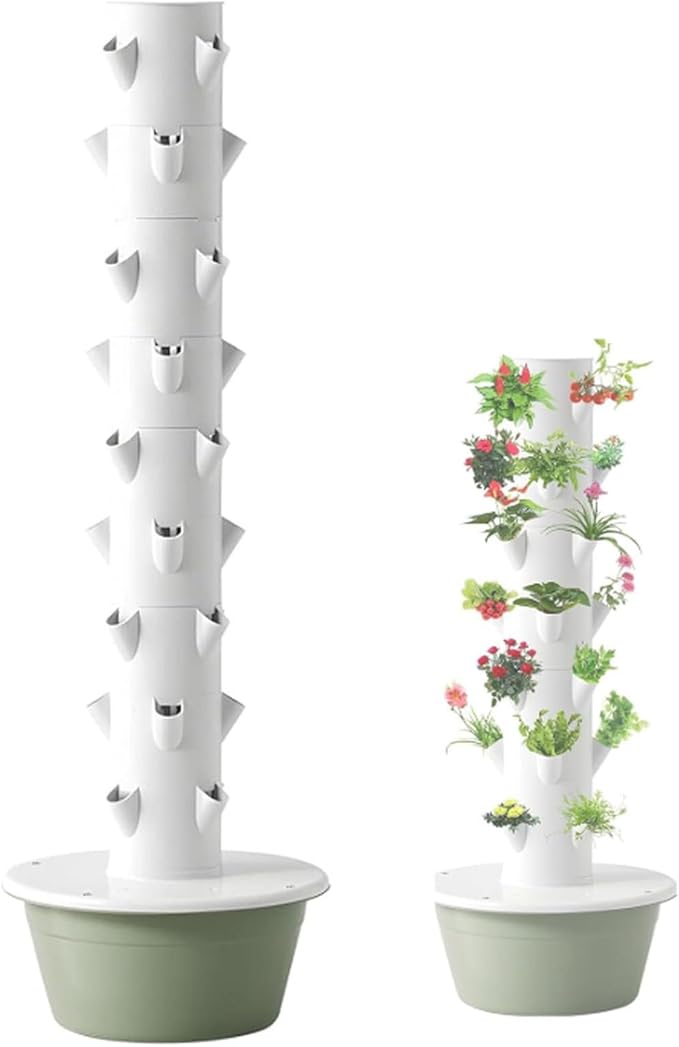 Aeroponic Tower Vertical Farming Tower hydroponics Growing System kit Vertical Garden TowerIndoor Vertical Garden for Herbs Vegetables and Fruits (Green 11Layers)
