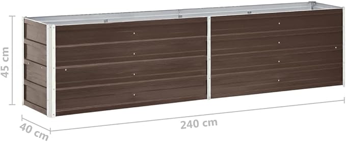 Outdoor Raised Garden Bed Deep Root Box Planter Galvanized Steel Planter Box for Planting Outdoor Plants Vegetables 94.5x15.7x17.7 Brown