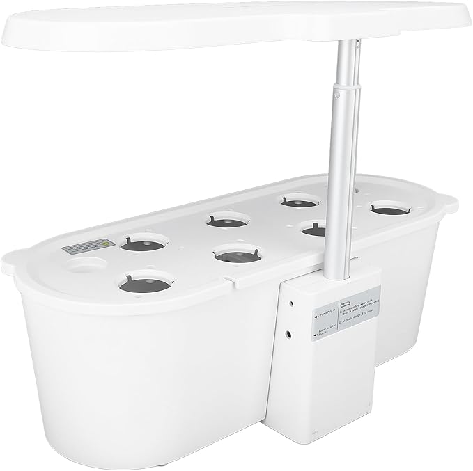 Hydroponics Growing System Kit 7 Pods Indoor Gardening System with 24W LED Grow Light 2 Smart Light Modes Microgreens Growing Kit (White)